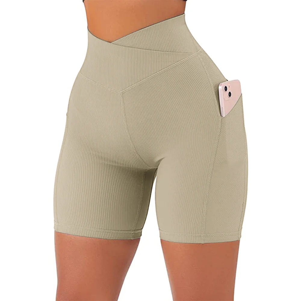 High Waist Women's Fitness Shorts with Pockets