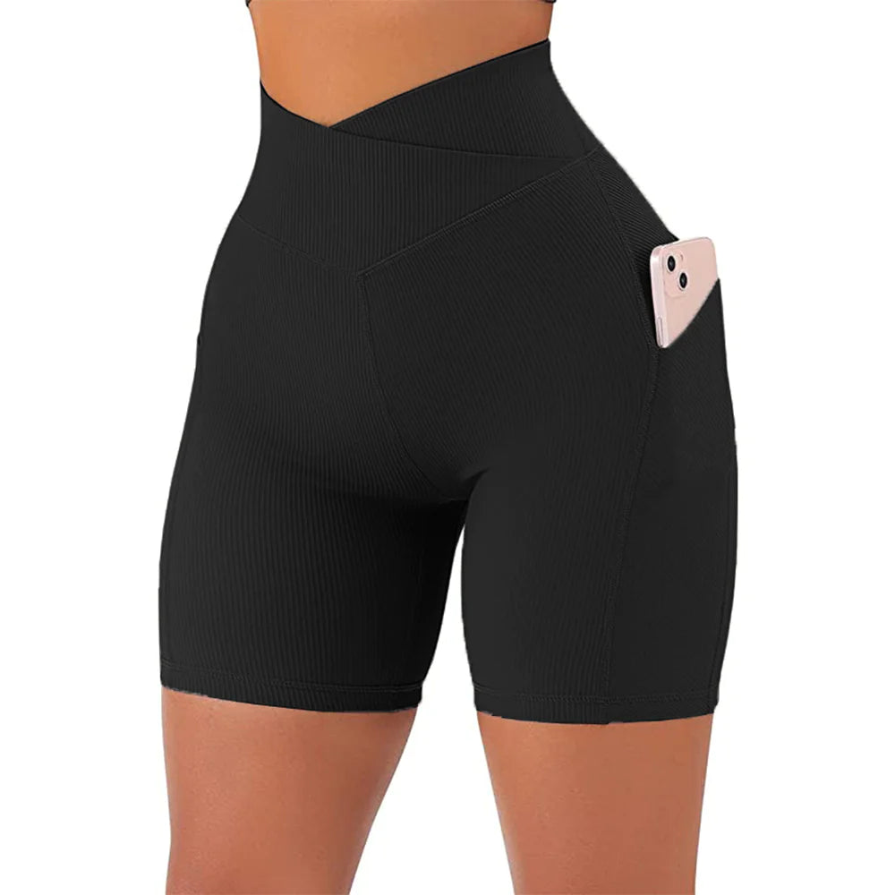 High Waist Women's Fitness Shorts with Pockets