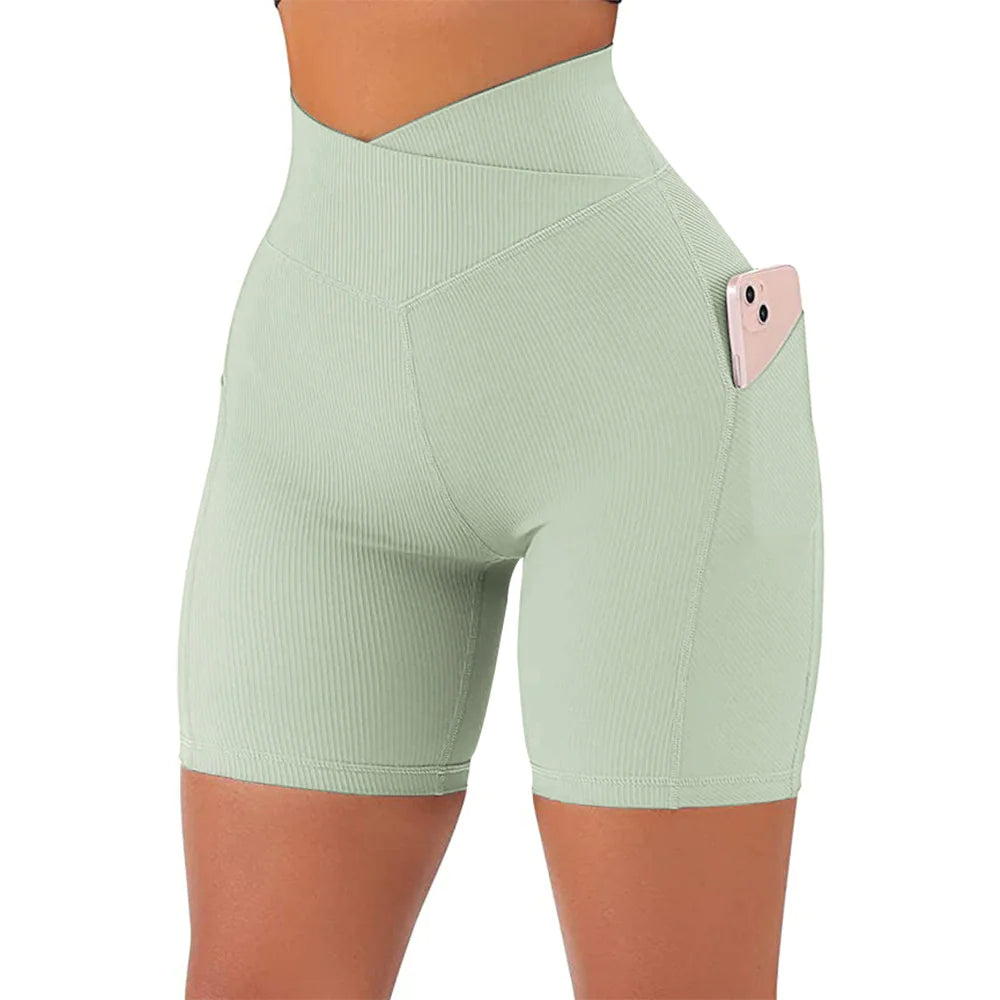 High Waist Women's Fitness Shorts with Pockets