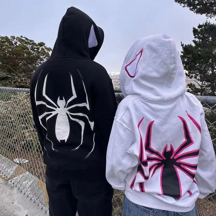 Full Zip Up Spider Hoodie Women Men Streetwear Harajuku Graphic