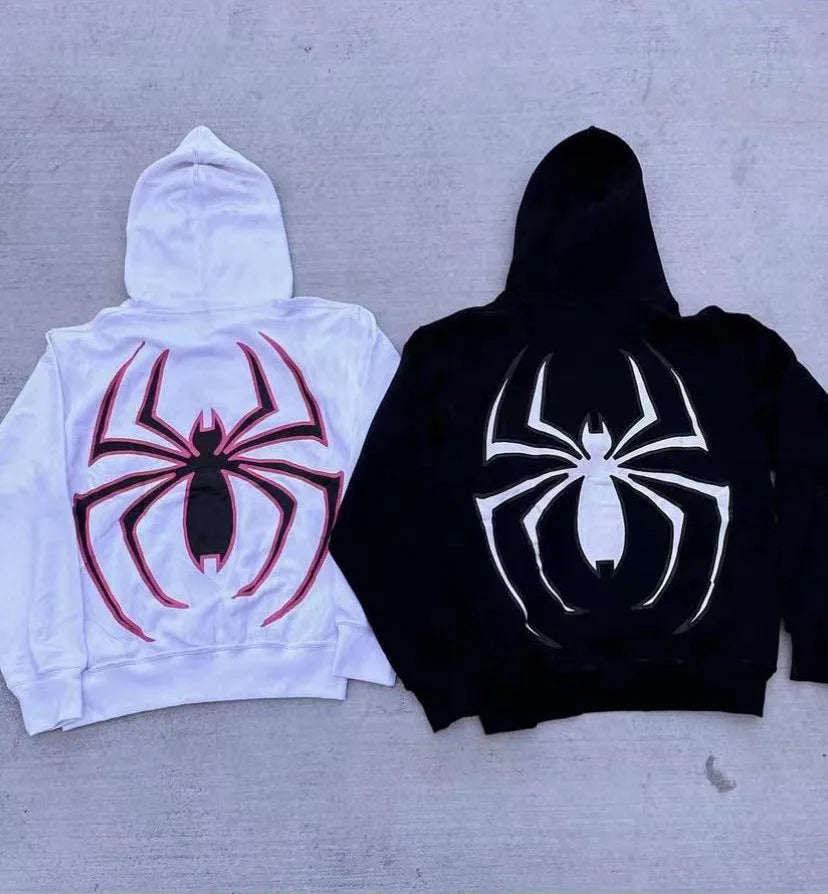 Full Zip Up Spider Hoodie Women Men Streetwear Harajuku Graphic