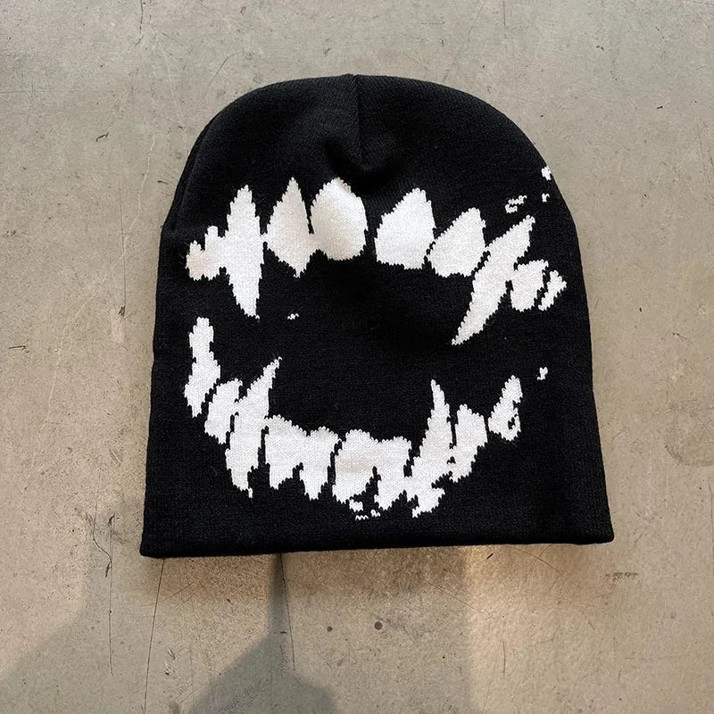 Women Hat Knitting Beanies Goth Tooth Caps Men Y2k Streetwear Winter