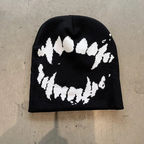 Women Hat Knitting Beanies Goth Tooth Caps Men Y2k Streetwear Winter