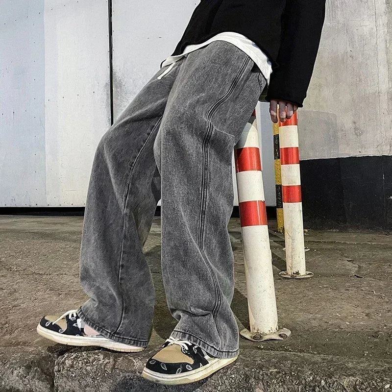 2024 New Streetwear Loose Jeans Men Korean Style Fashion Loose