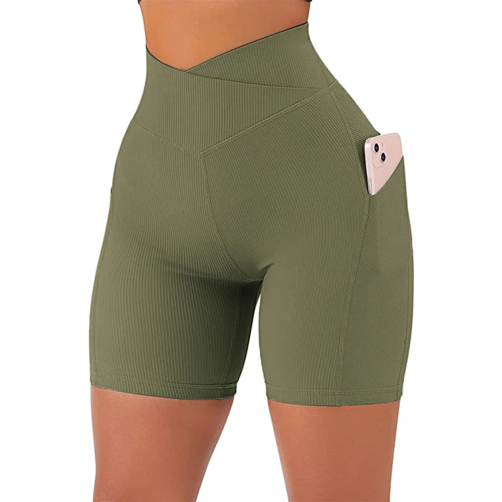 High Waist Women's Fitness Shorts with Pockets