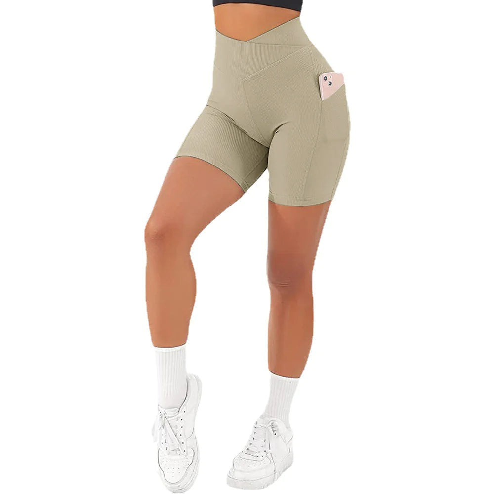 High Waist Women's Fitness Shorts with Pockets
