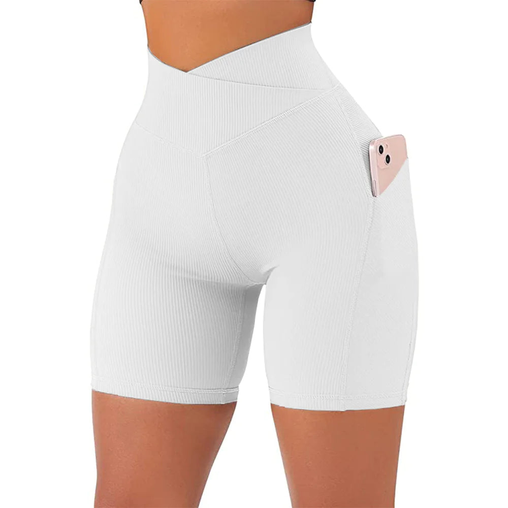 High Waist Women's Fitness Shorts with Pockets