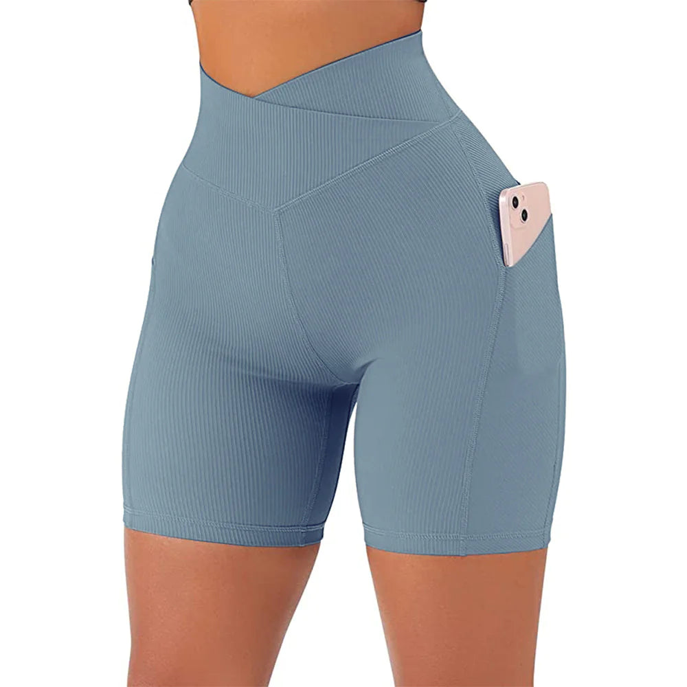 High Waist Women's Fitness Shorts with Pockets