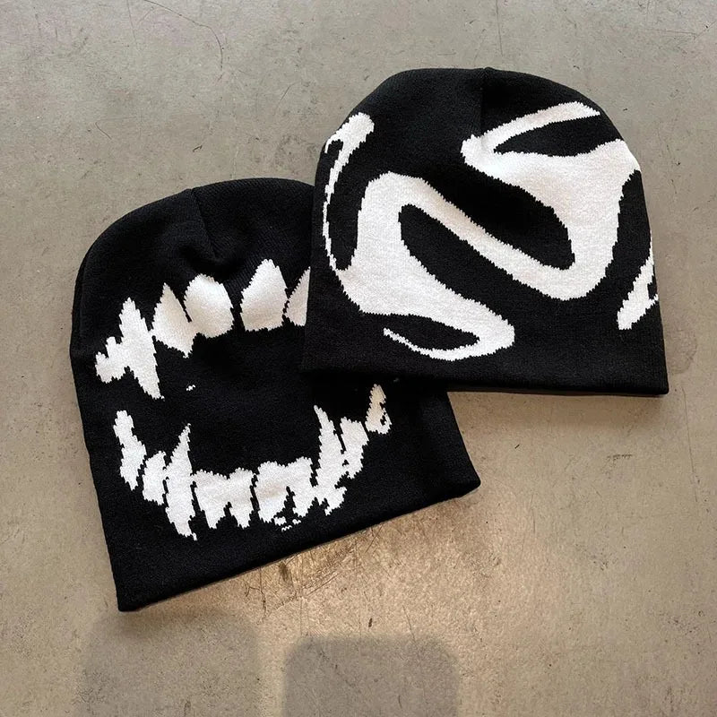 Women Hat Knitting Beanies Goth Tooth Caps Men Y2k Streetwear Winter