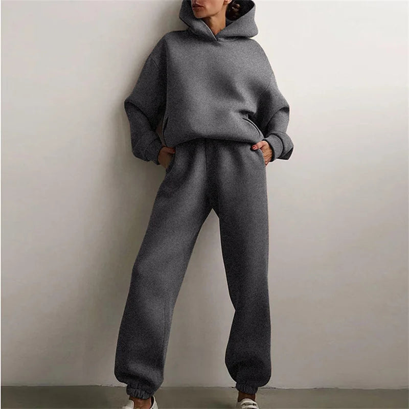 Women's Tracksuit Suit Autumn Fashion Warm Hoodie Sweatshirts Two