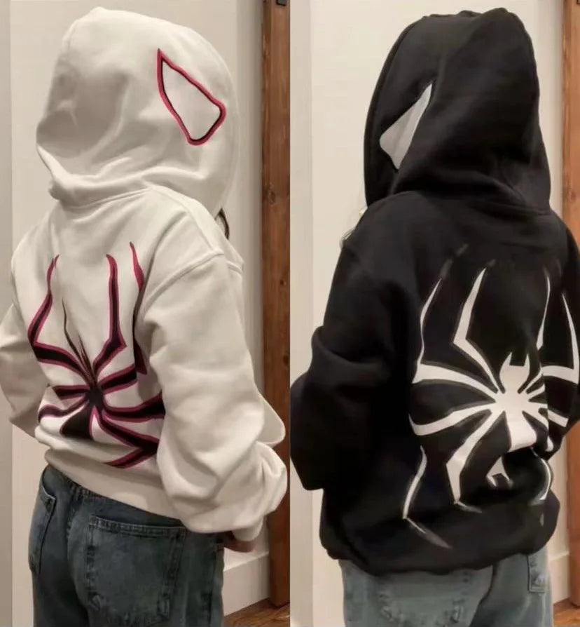 Full Zip Up Spider Hoodie Women Men Streetwear Harajuku Graphic