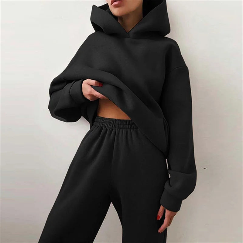 Women's Tracksuit Suit Autumn Fashion Warm Hoodie Sweatshirts Two
