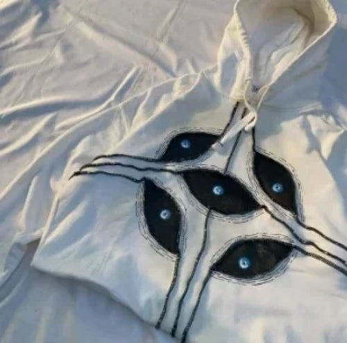 Gothic Punk Eye Pattern Patchwork Hoodies Women Y2k Top New Retro
