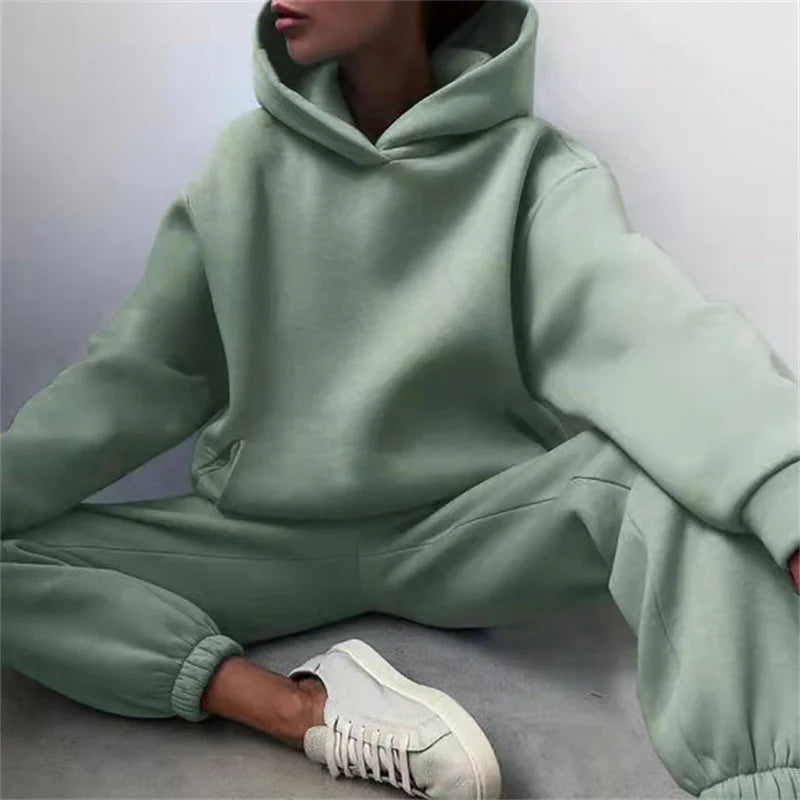 Women's Tracksuit Suit Autumn Fashion Warm Hoodie Sweatshirts Two