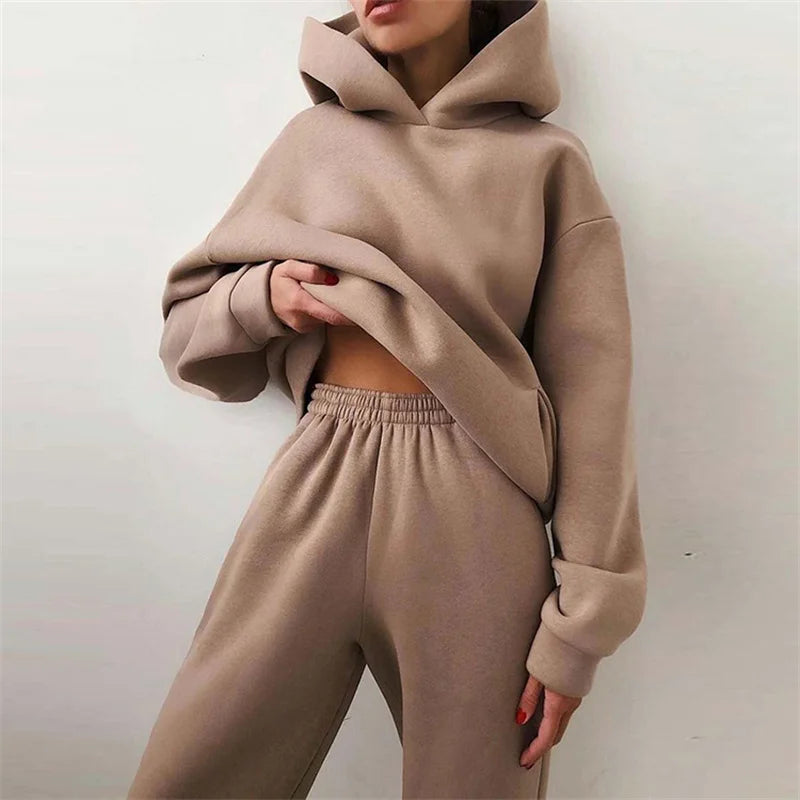 Women's Tracksuit Suit Autumn Fashion Warm Hoodie Sweatshirts Two