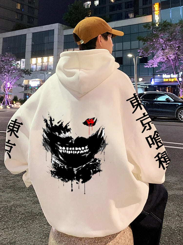 Anime Hoodie Mens Fashion Warm Sweatshirt Graphical Printed Hip Hop