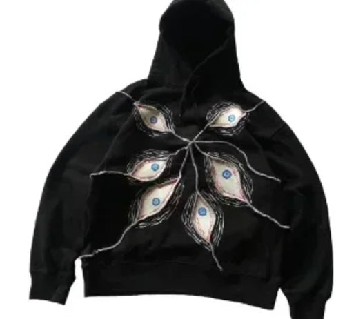 Gothic Punk Eye Pattern Patchwork Hoodies Women Y2k Top New Retro