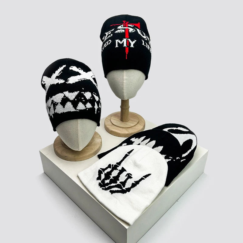 Hip Hop Letter Funny Wool Knitted Hats Warm American Style Autumn and