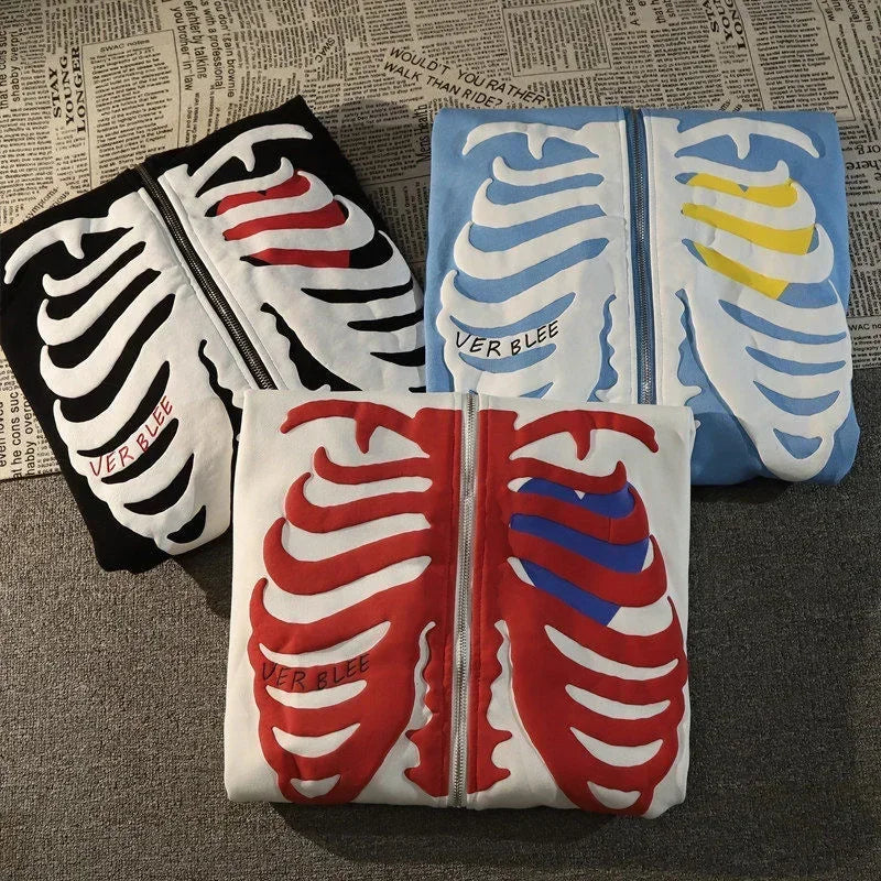 Y2K Skeleton Hoodies Women 2025 Vrouwen Gothic Zwart Zip Up Oversized